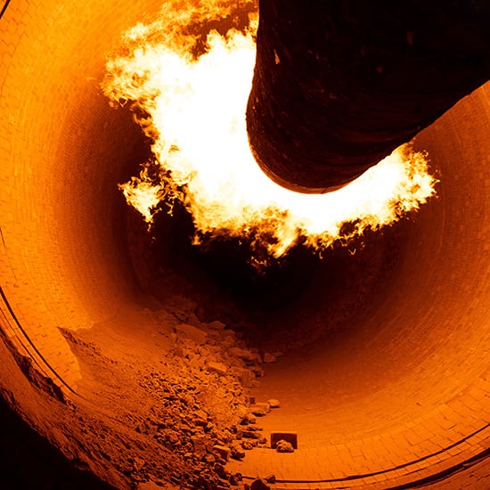 a fiery-hot rotary kiln